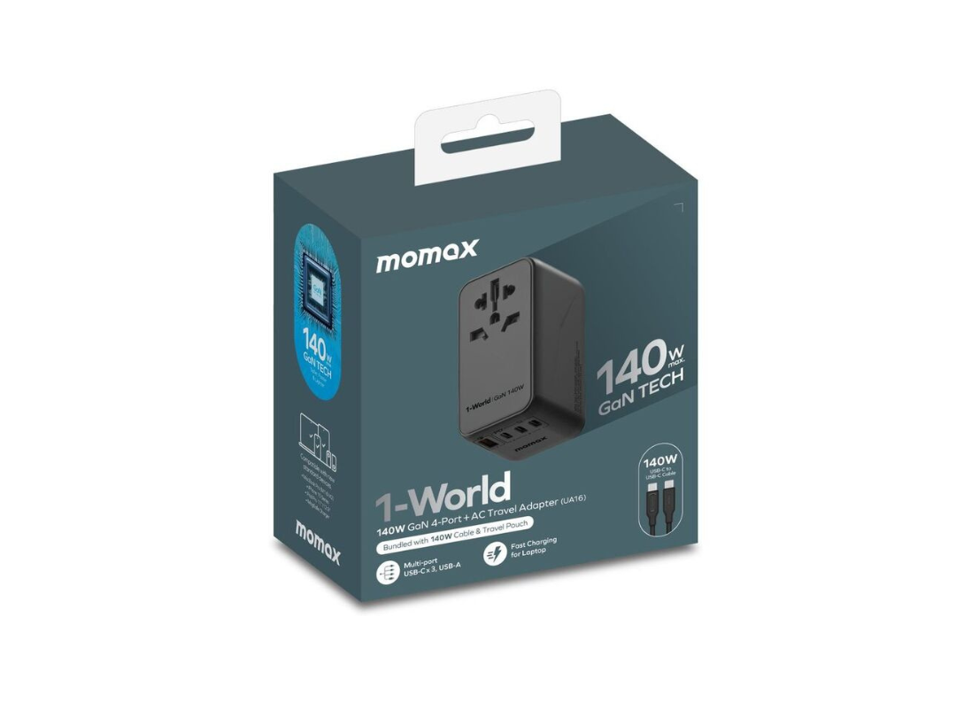 Buy Momax 1-World 140W GaN 4-Port AC Travel Adapter + USB-C Cable in Qatar Buy Momax 1-World 140W GaN 4-Port AC Travel Adapter + USB-C Cable in Qatar
